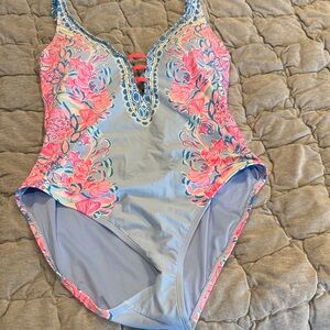 Lilly Pulitzer Floral One Piece Swimsuit - Pink and Blue